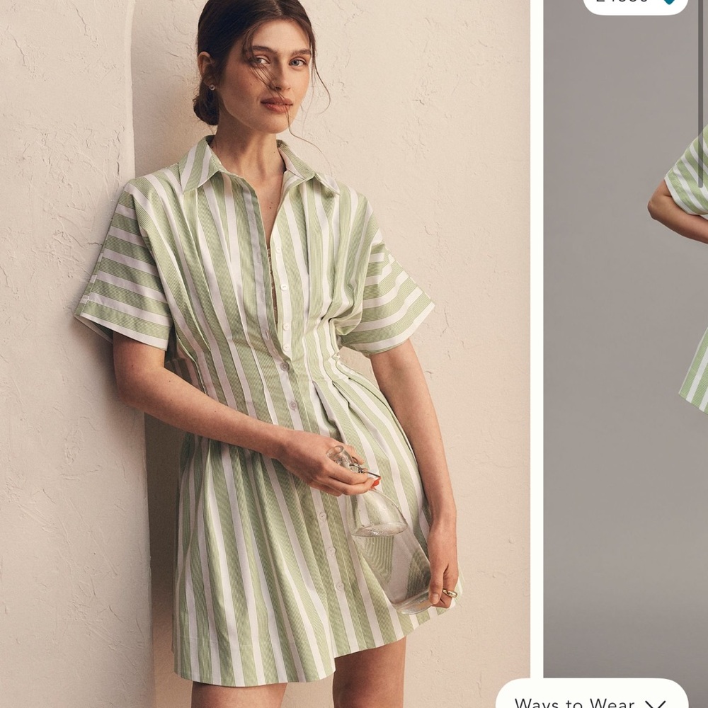 Anthropologie Green and White Striped Mini Dress